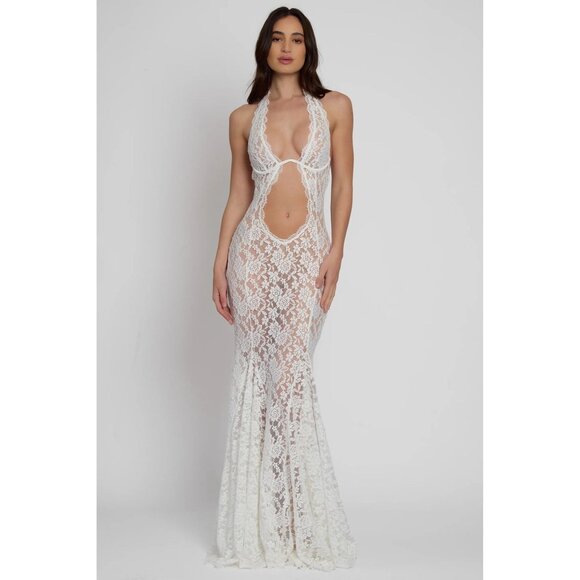 LEAU Saltair Lace Bustier Maxi Dress in White - Picture 2 of 6
